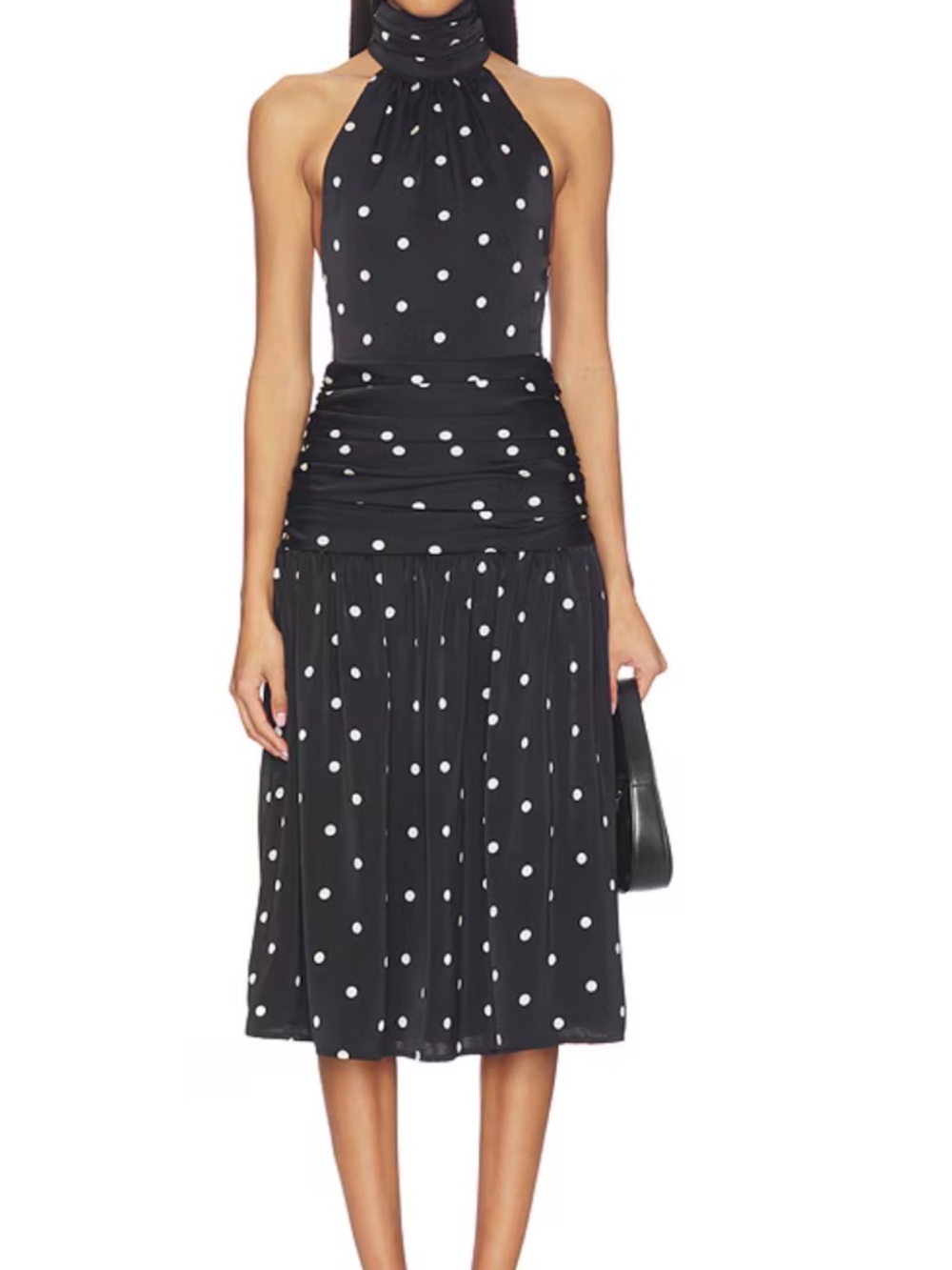 Carmina Halter Midi Dress in Black & White Dot MORE TO COME